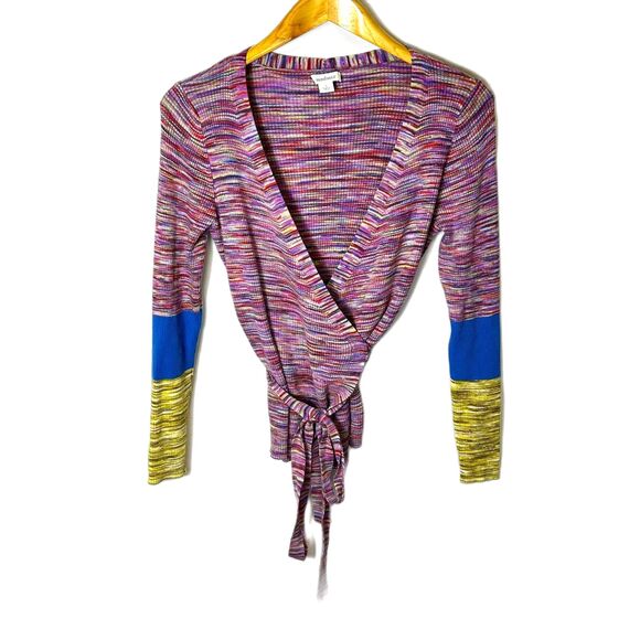 Sundance Women's Multicolor Space Dyed Stripe LS Wrap Sweater Top Size S - Picture 3 of 13